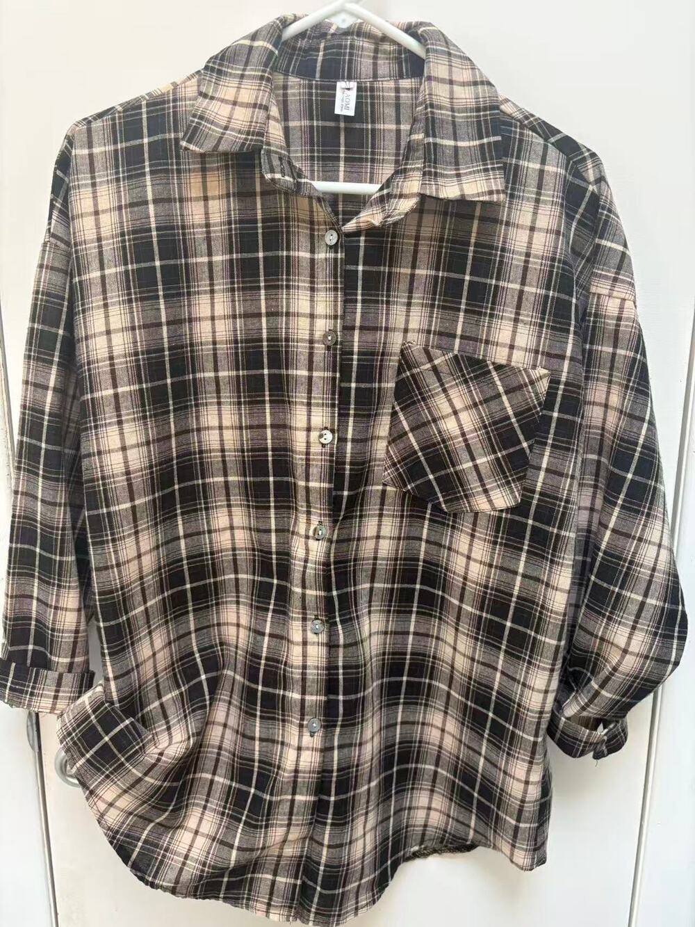 AOMI Women's Oversized M Flannel Plaid Button Down Shirt Jacket Shacket Blouse